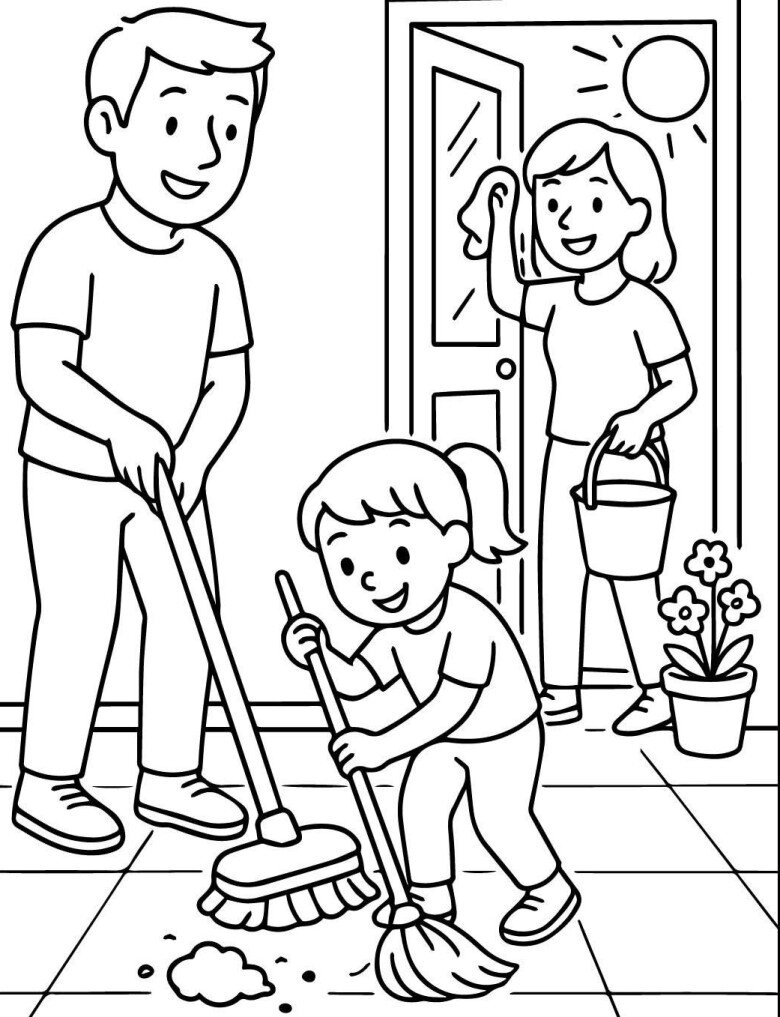 Tranh tô màu dạy tập làm việc nhà giúp bố mẹ, nuôi dưỡng tính tự lập - 6