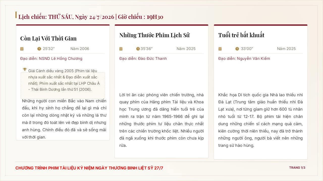 Chiếu 9 bộ phim tài liệu nhân kỷ niệm 79 năm Ngày Thương binh - Liệt sĩ - 2