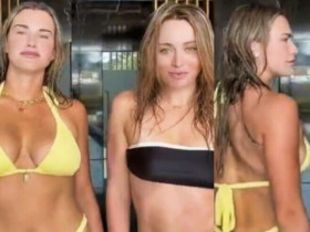 2 người đẹp tennis Sabalenka - Padosa mặc bikini lắc hông, nhảy vũ điệu gợi cảm