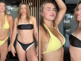 2 người đẹp tennis Sabalenka - Padosa mặc bikini lắc hông, nhảy vũ điệu gợi cảm