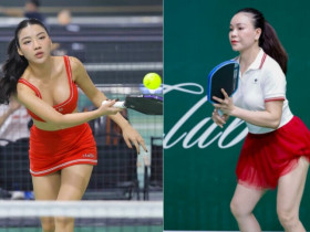 Người đẹp Trà Ngọc Hằng mặc gợi cảm thi đấu, dàn hot girl khuấy đảo giải pickleball có Quang Dương