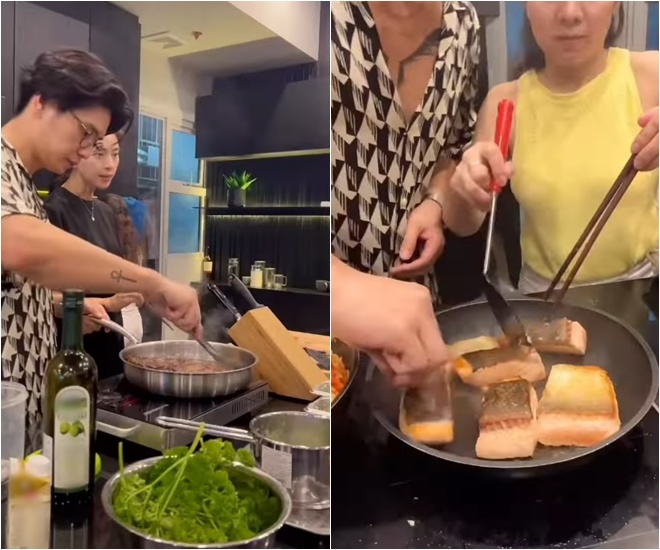 Chồng Ngô Thanh Vân nấu ăn mừng tin vui của bà xã, vẻ mặt mẹ vợ gây chú ý - 5