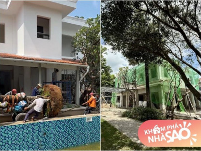 Gia đình - Cận cảnh gần chục người kéo cây cao 9m biểu tượng tài lộc về trồng tại biệt thự 2.000m2 của Đỗ Mạnh Cường
