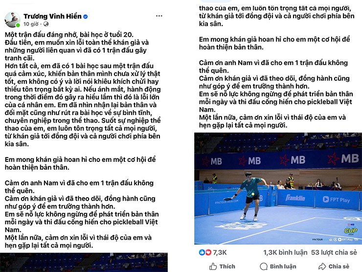 Vinh Hiển viết tâm thư xin lỗi sau trận pickleball tranh cãi, Lý Hoàng Nam lên tiếng - 1
