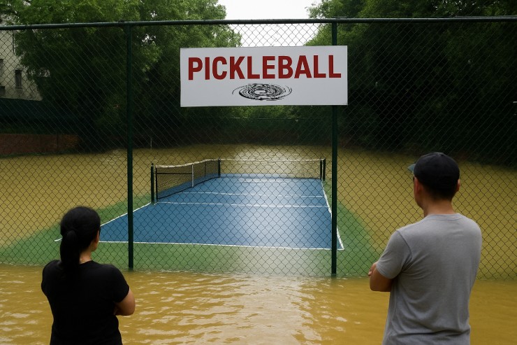Đau đầu chơi pickleball ngày mưa bão:  Sân ngập, khách không thể đến vẫn mất tiền - 1
