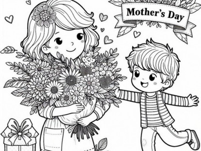 Gia đình - Tranh tô màu bé làm thiệp tặng mẹ, cô giáo nhân ngày 20/10