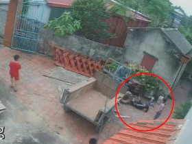 Clip: Thót tim trẻ nghịch khiến xe công nông trôi đâm ngã người phụ nữ