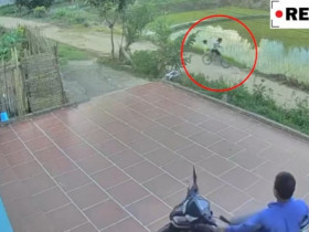 Clip: Hai chị em đi xe đạp mất lái lao thẳng xuống ruộng khiến ai cũng thót tim
