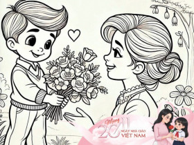 Thiệp tô màu 20/11, món quà bé dành tặng cô giáo nhiều yêu thương nhất