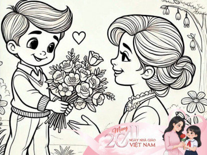 Gia đình - Thiệp tô màu 20/11, món quà bé dành tặng cô giáo nhiều yêu thương nhất