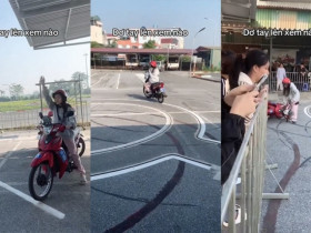 Clip: Cô gái thi bằng lái xe máy lao thẳng vào rào chắn khiến ai cũng hú vía