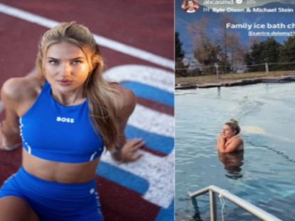 Thể thao - Nữ VĐV điền kinh đẹp nhất thế giới mặc bikini tắm nước đá, gây sốt dịp Noel