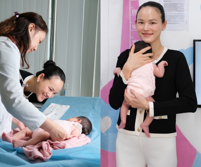 Tuyết Lan tươi tắn bế con đi khám hậu sản, ái nữ mới 1 tháng tuổi đã được sở hữu chiếc thẻ quyền lực - 1