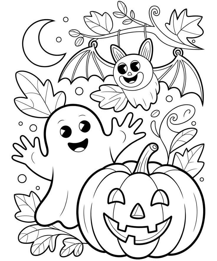Halloween đến rồi, 20 bức tranh tô màu bí ngô, ma nhỏ, phù thủy đáng yêu cho bé - 1
