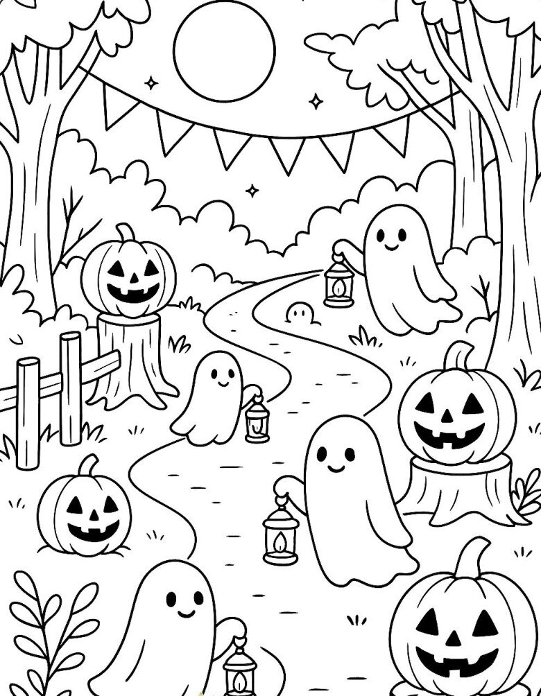 Halloween đến rồi, 20 bức tranh tô màu bí ngô, ma nhỏ, phù thủy đáng yêu cho bé - 13