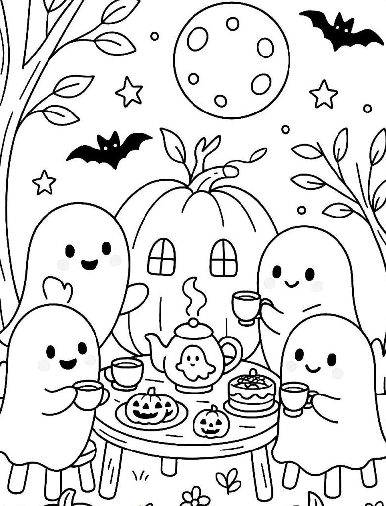 Halloween đến rồi, 20 bức tranh tô màu bí ngô, ma nhỏ, phù thủy đáng yêu cho bé - 14