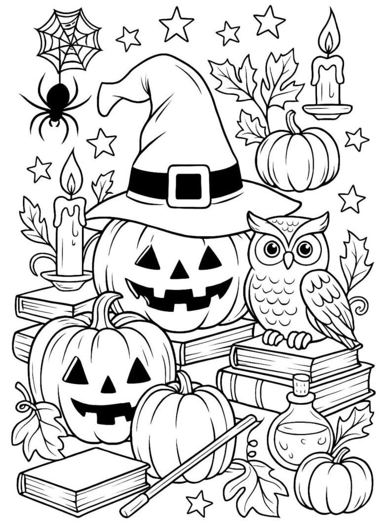 Halloween đến rồi, 20 bức tranh tô màu bí ngô, ma nhỏ, phù thủy đáng yêu cho bé - 3