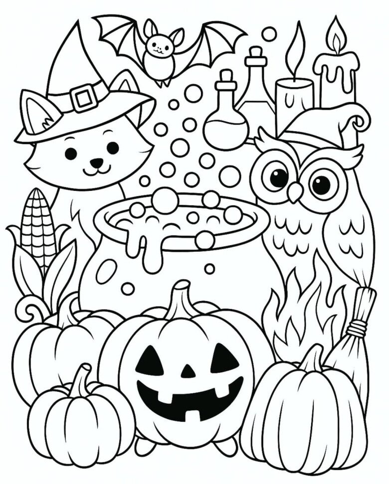Halloween đến rồi, 20 bức tranh tô màu bí ngô, ma nhỏ, phù thủy đáng yêu cho bé - 5