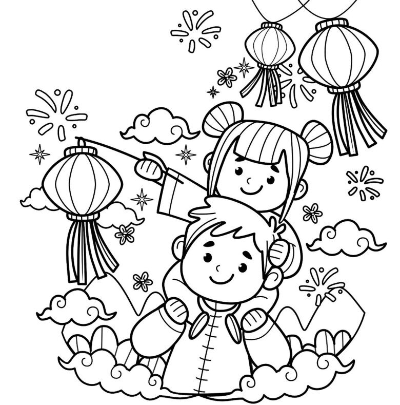 20 bức tranh tô màu lễ hội Trung thu, bé hòa cùng không khí rước đèn lồng đêm rằm - 12