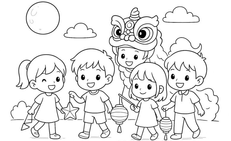 20 bức tranh tô màu lễ hội Trung thu, bé hòa cùng không khí rước đèn lồng đêm rằm - 16