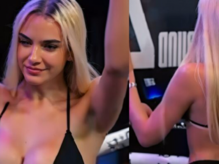 Cô gái mặc bikini siêu nhỏ trên sàn boxing, suýt bị nam võ sĩ đấm trúng mặt