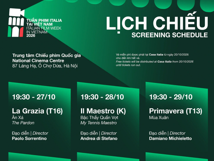 Lịch chiếu 6 tác phẩm điện ảnh đương đại Italia tại Tuần phim Italia tại Việt Nam 2026