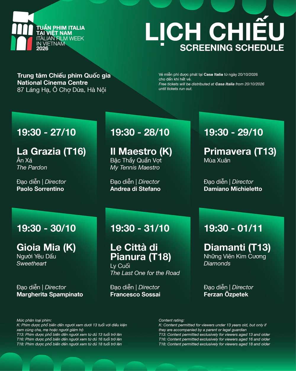 Lịch chiếu 6 tác phẩm điện ảnh đương đại Italia tại Tuần phim Italia tại Việt Nam 2026 - 2